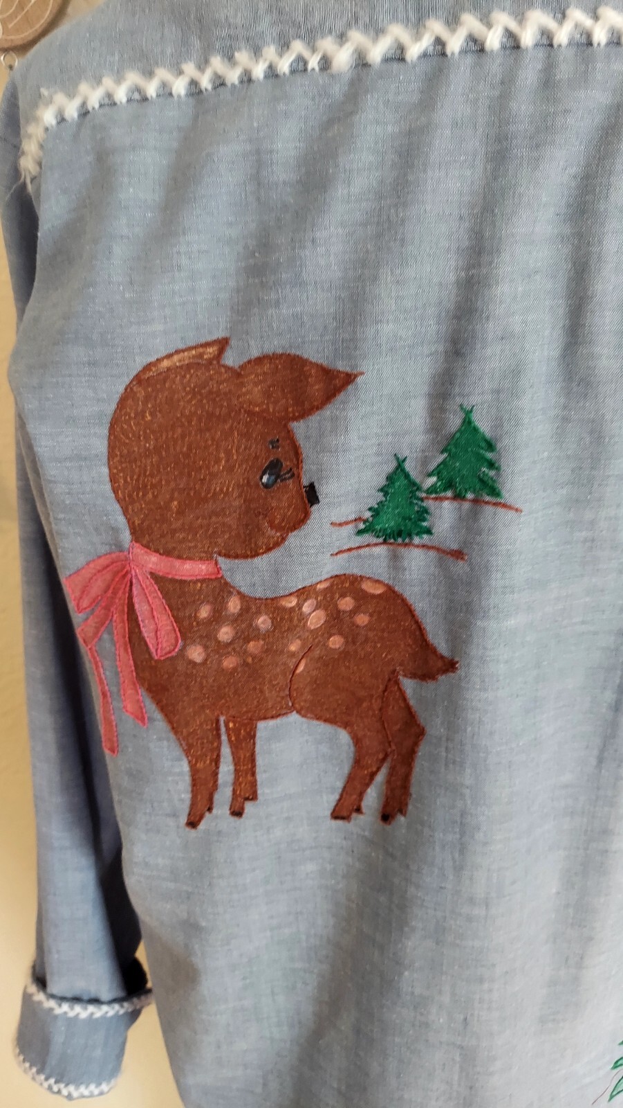 Vintage Big Mac Button Up JCPenny Shirt Embroidered Painted Deer Bunny Butterfly