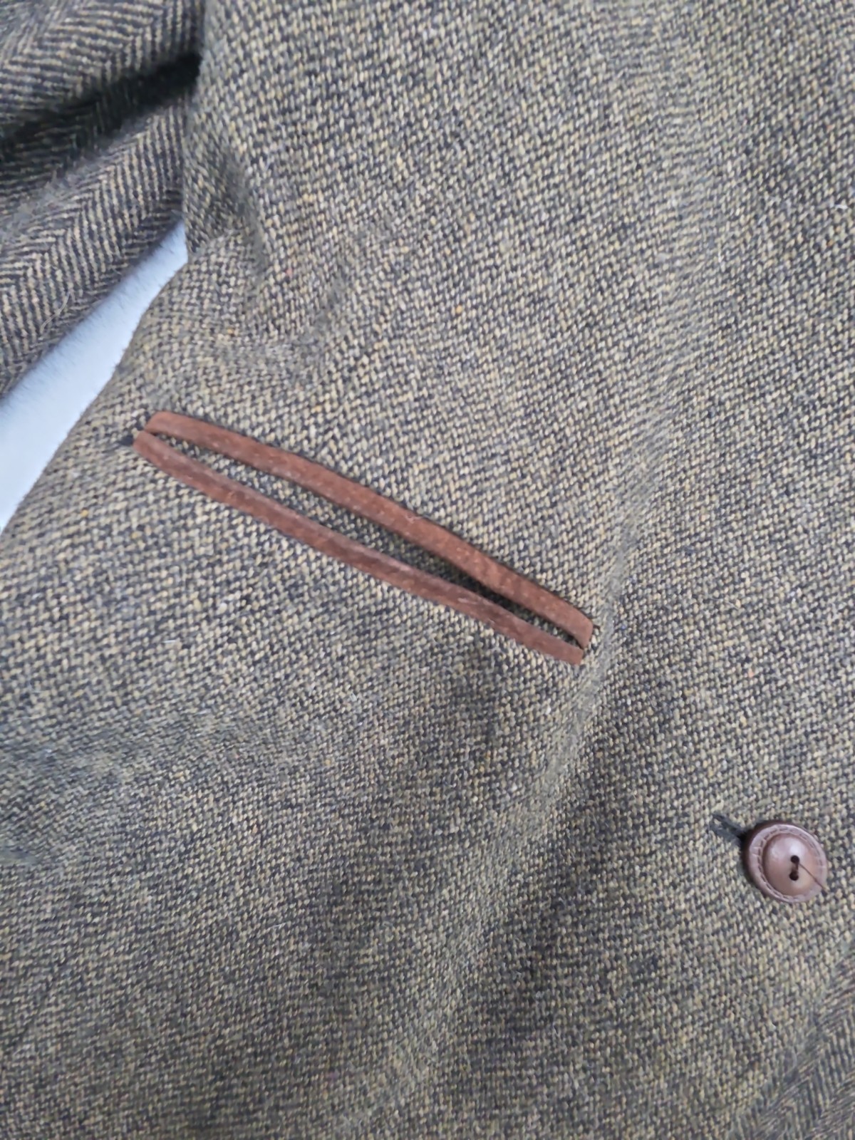 Vtg 1990s Equestrian Riding Wool Blazer Tweed Leather Lapels Size L Express