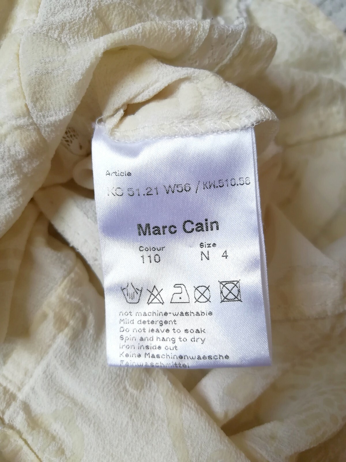 Vintage 90’s Marc Cain Woman Silk Blouse Chiffon Lace Shirt Ivory Buttons Size 4