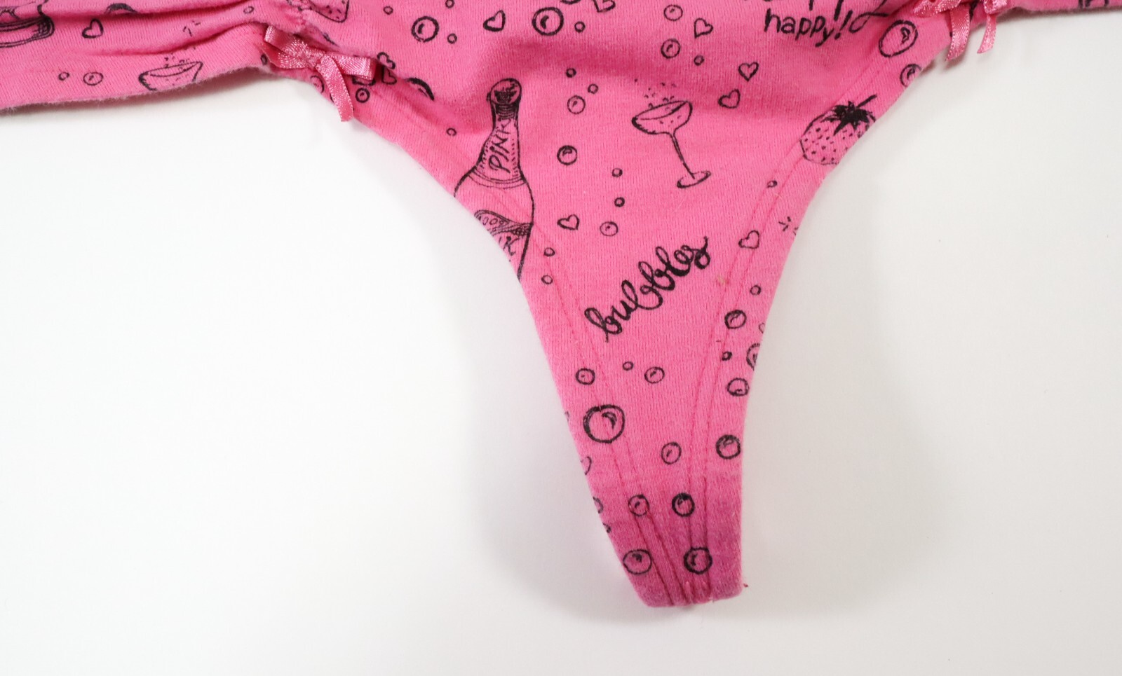 1 Vtg Victoria’s Secret PINK 2009 Ruched Bow Thong Panties Size SMALL