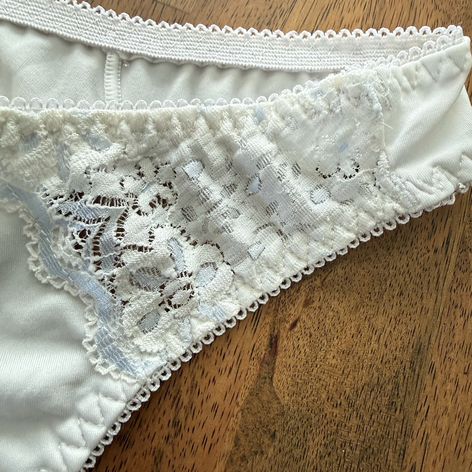 Vintage 90s Jolie Intimates Thong Panties 7 High Cut Nylon Lace Second Skin Y2K