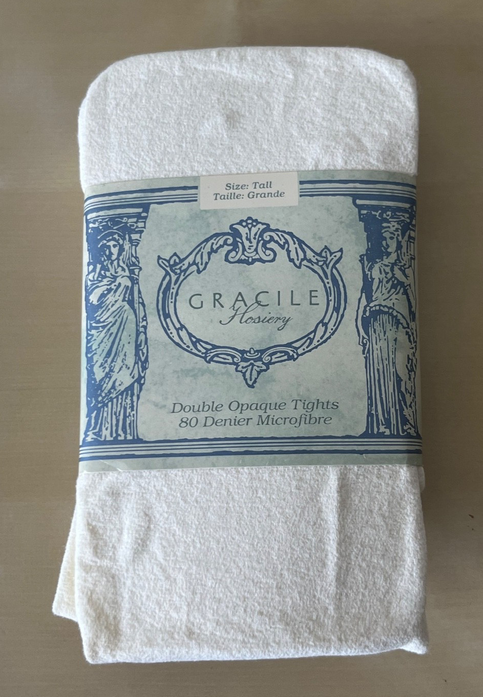 VINTAGE NEW GRACILE HOSIERY DOUBLE OPAQUE TIGHTS SIZE TALL LARGE WHITE NYLONS