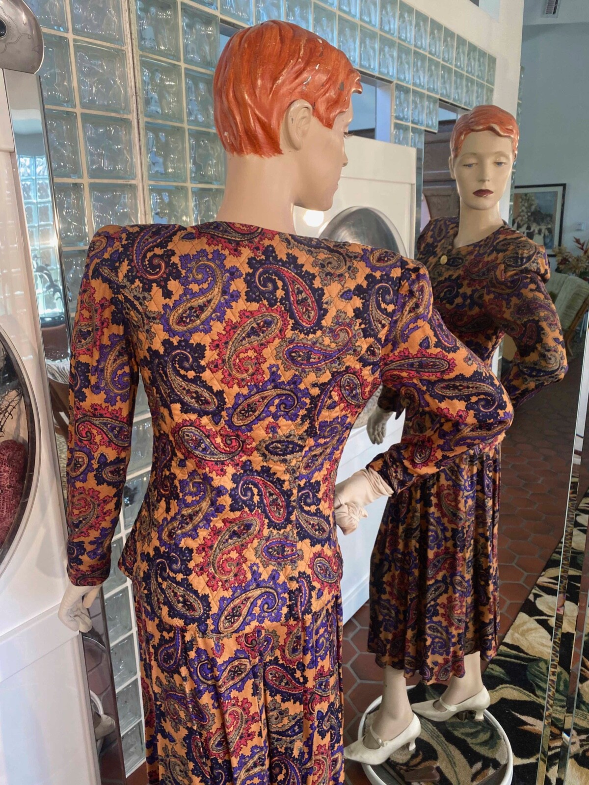 VTG 90s Jeffrey & Dara Suit Dress S Autumn Paisley 2pc Pleat Skirt Secretary