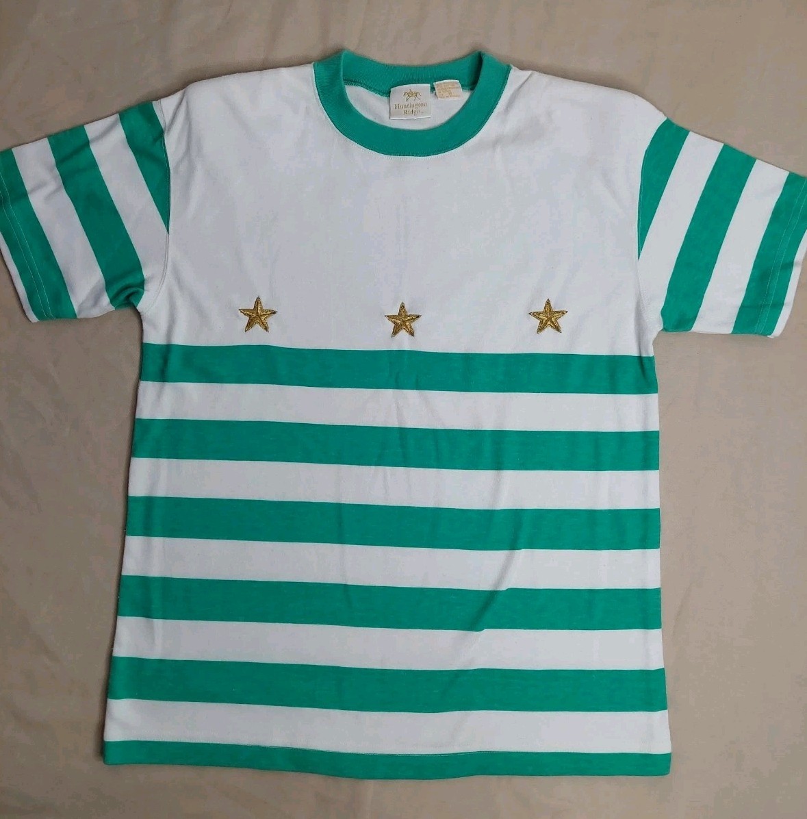 Vintage Striped T Shirt 80s 90s Preppy Nautical Green White Retro Core Top