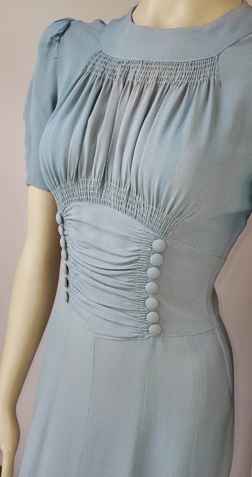 VTG Early 40s Classic True Vintage Dove Gray 2 pc Rayon Dress and Bolero Set. Sm