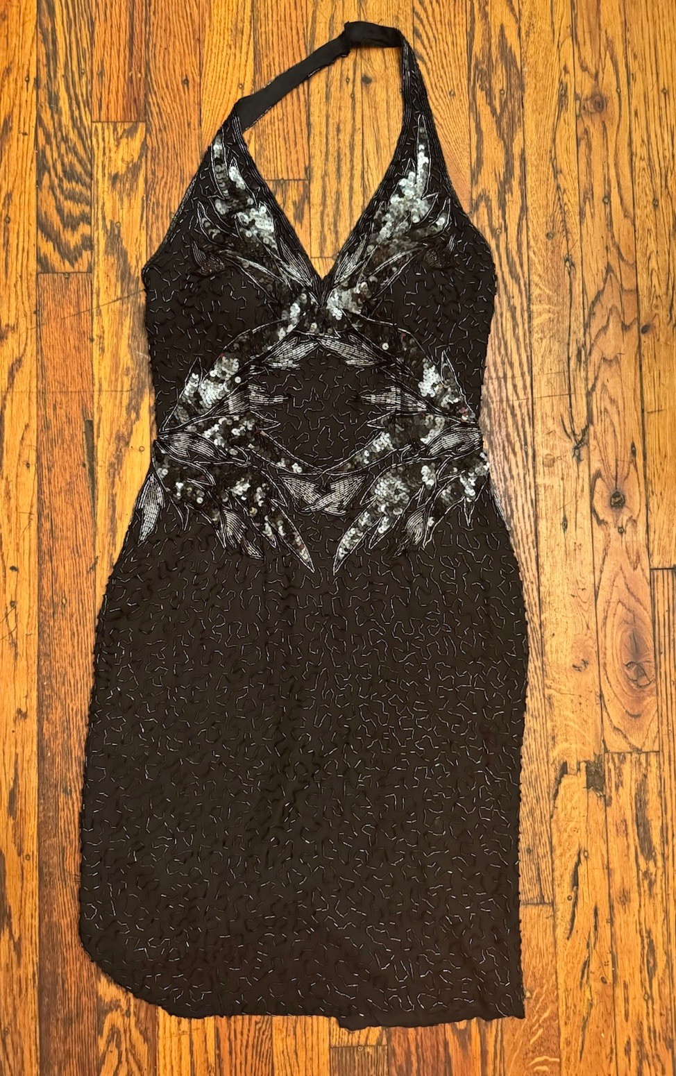 Vintage Black Beaded Halter Cocktail Gown