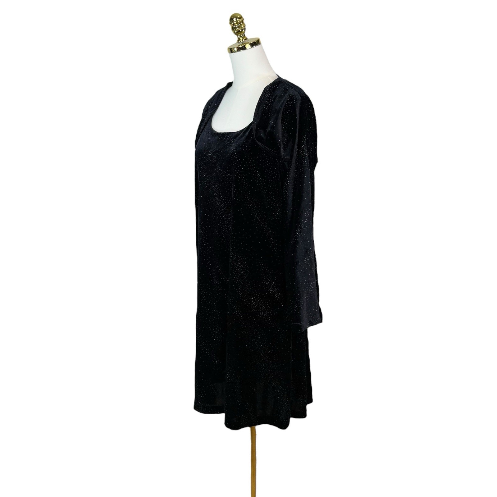 VTG Molly Malloy Evening Black Velvet Sparkle 2 Pc Dress & Jacket Set Size 12