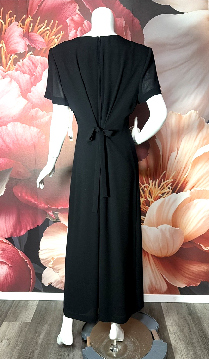 VTG Jessica Howard Black Maxi Dress Sz 14 Beaded Butterfly Pleated NWT