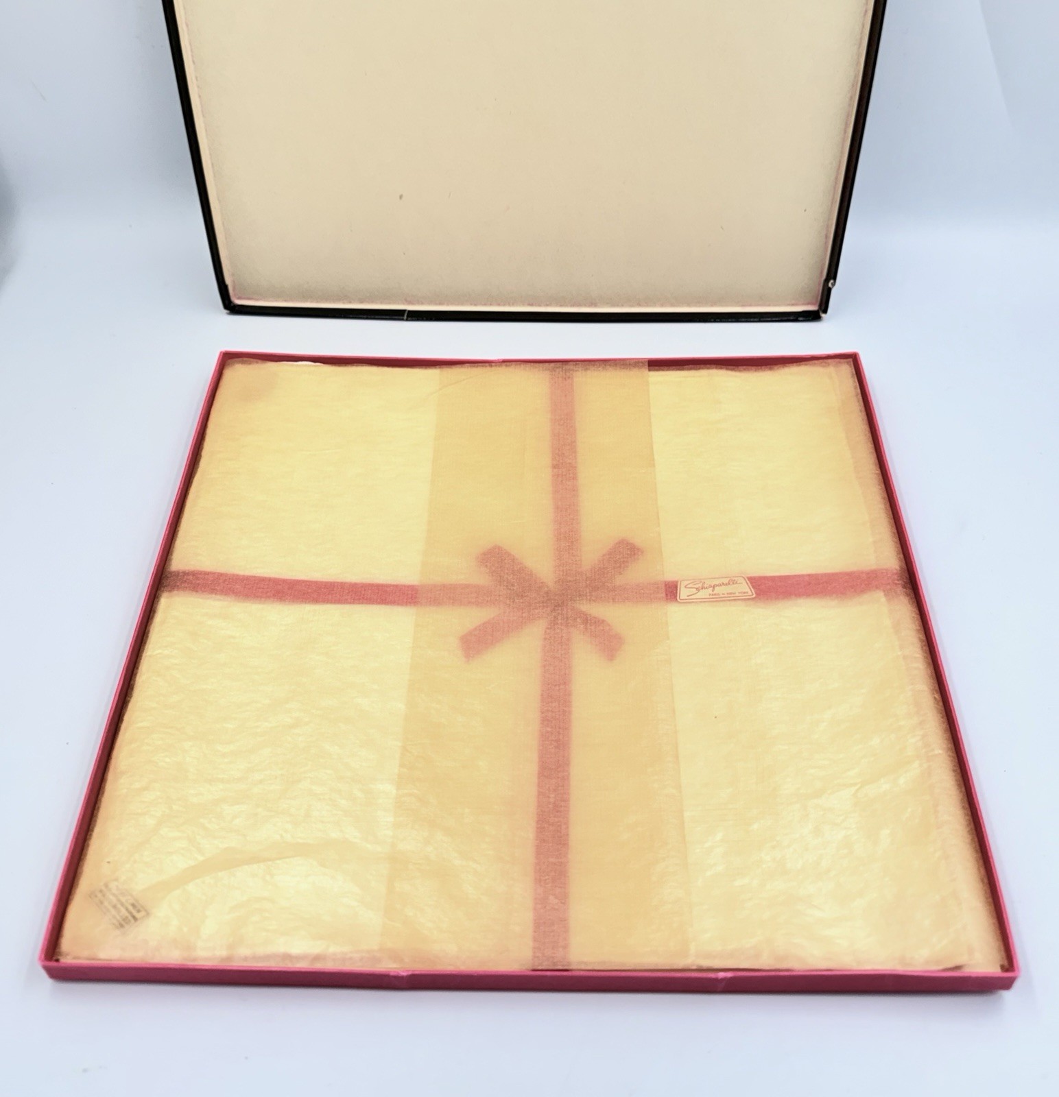 Vintage SCHIAPARELLI Pure Linen Hand Rolled Handkerchiefs In Original Box