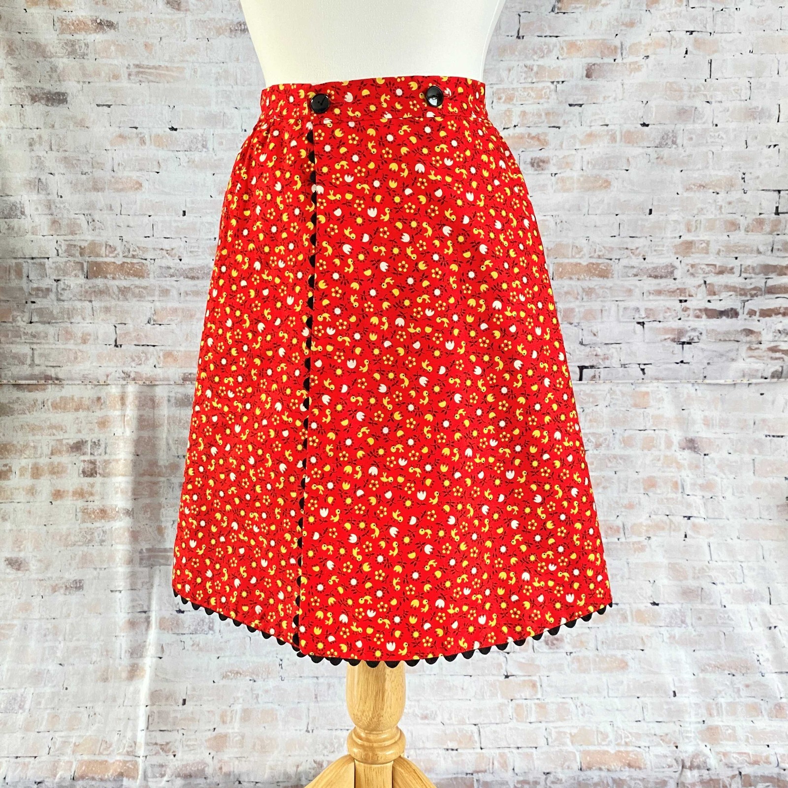 Womens 1970s Reversible Wrap Skirt Size Small Red Yellow
