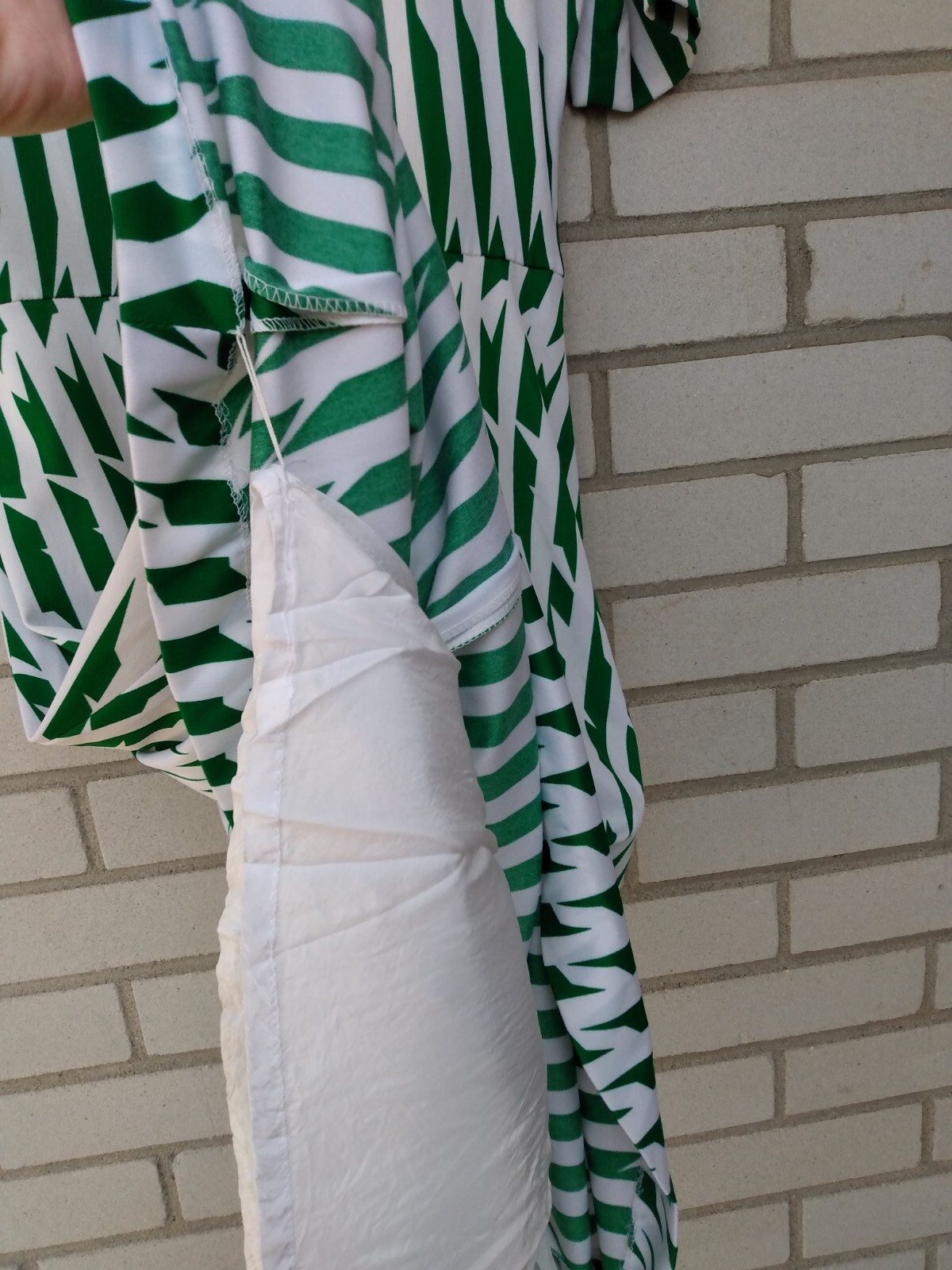 Vintage Dress Green White Vertical Geometric Stripes 32″B 27″W Retro 60s 70s