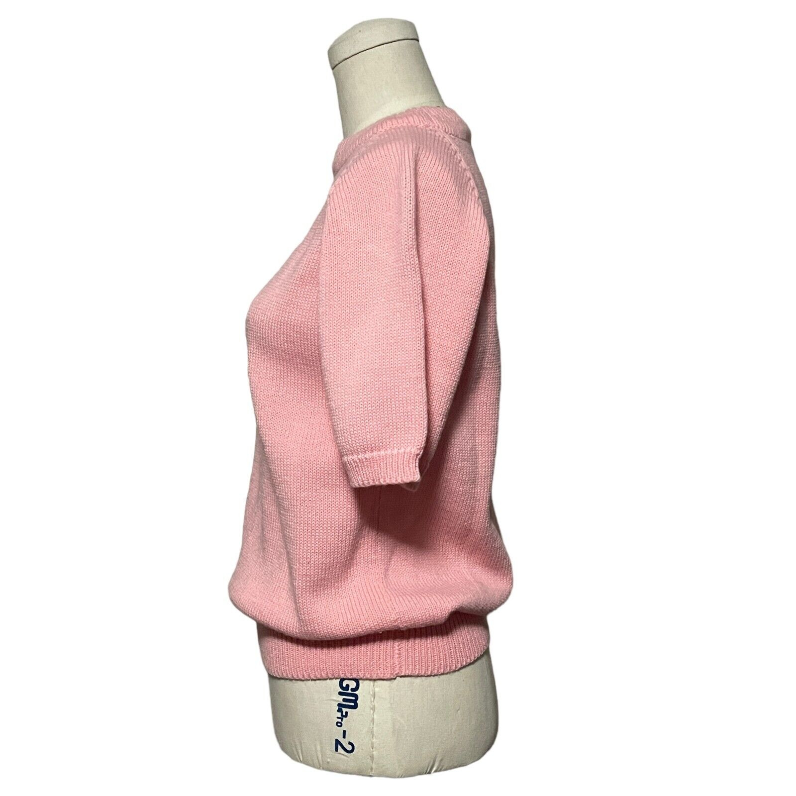 Vintage Pink Classic Look Short Sleeve Sweater Preppy Cute Girly Crewneck