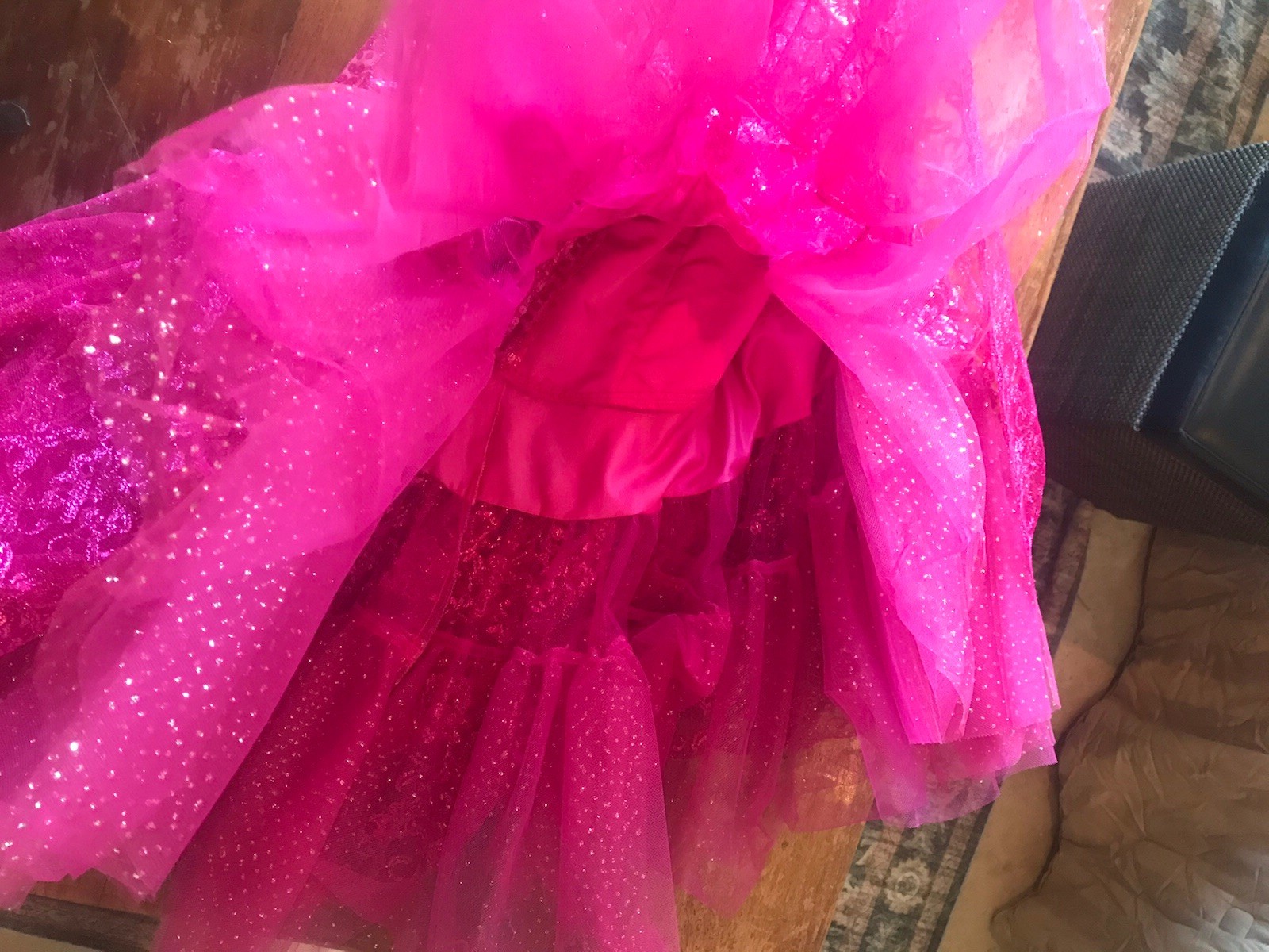VTG 1991 Hot Pink Barbie Dress LORALIE slanted hem glitter sequin statement
