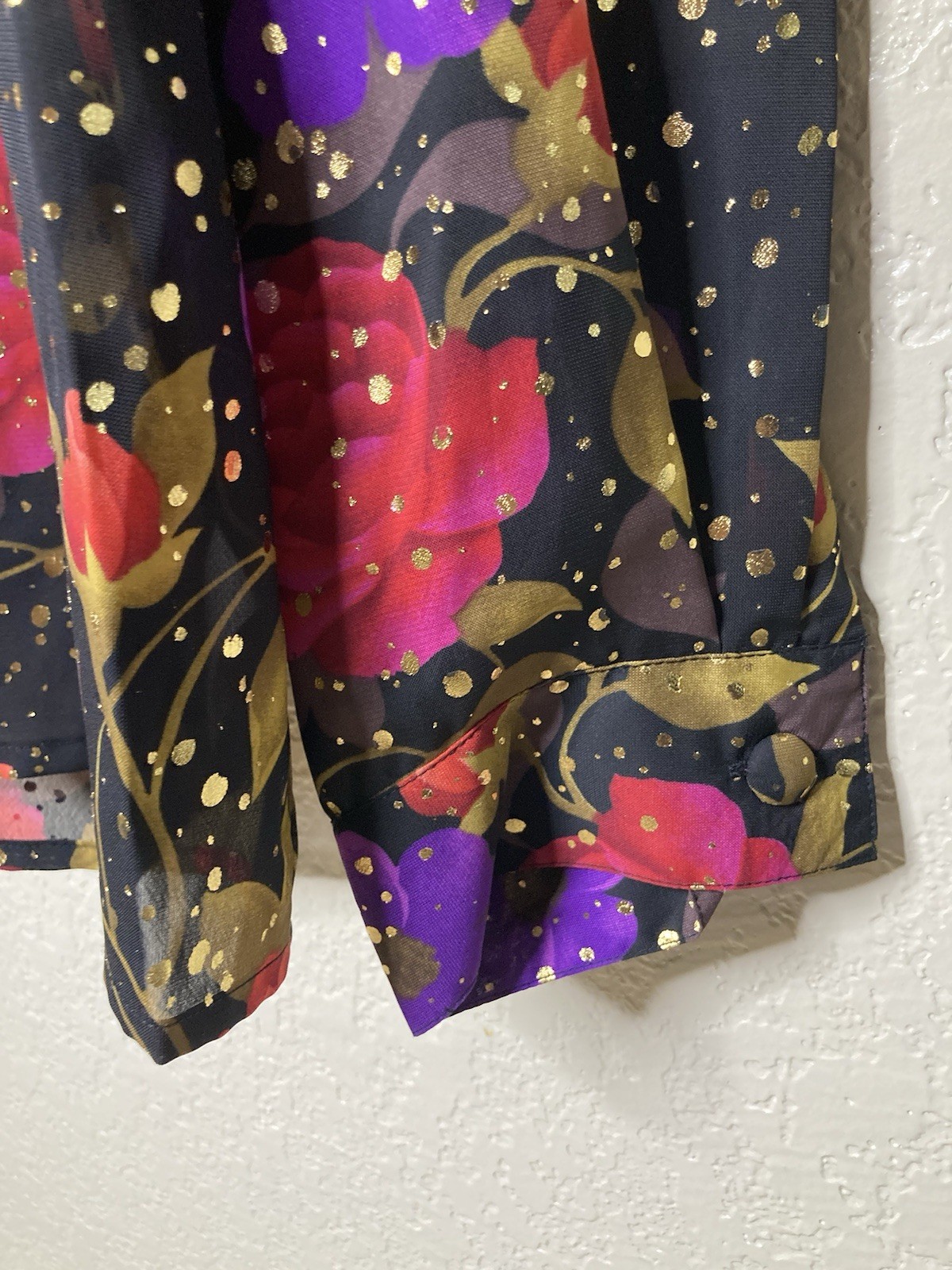 VTG 90s Christie & Jill Ladies Top Mature Floral & Metallic Gold Chiffon Size 16