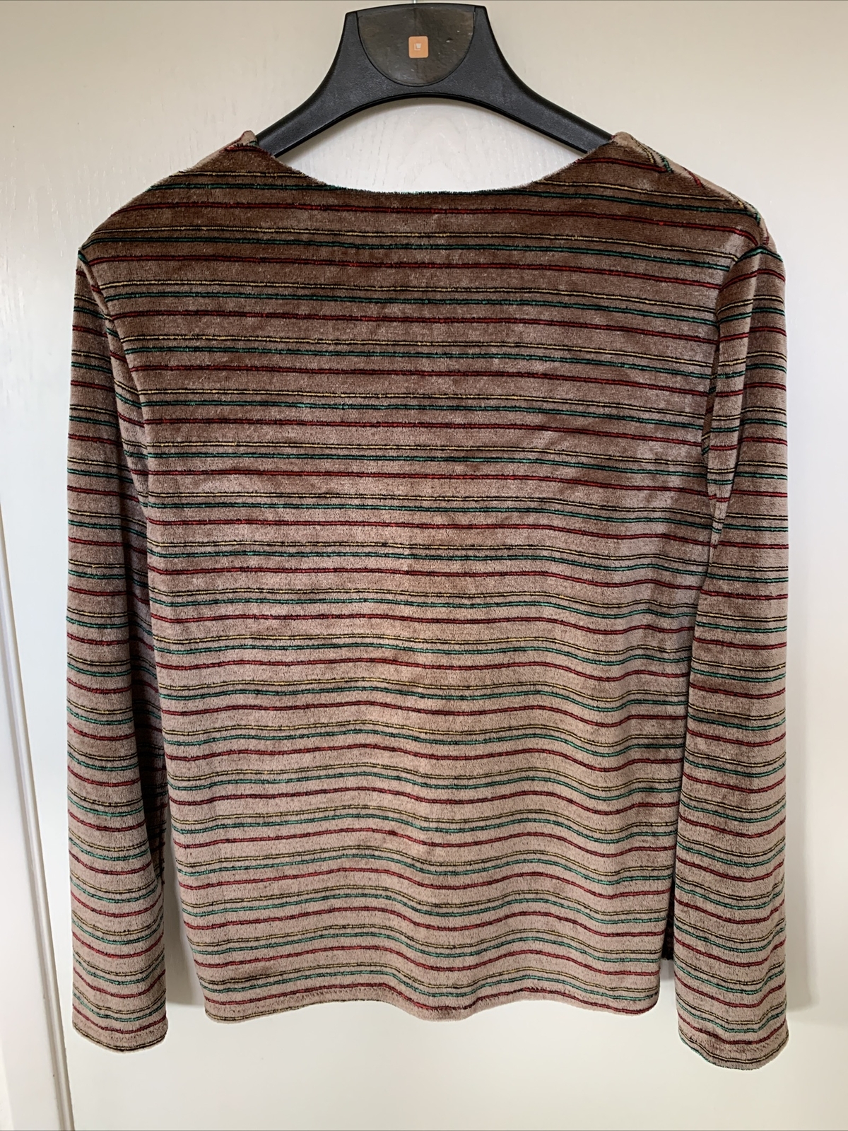 Knit Vintage 1970’s Multi Color Brown Striped V Neck Sweater Shirt Women’s Sz L