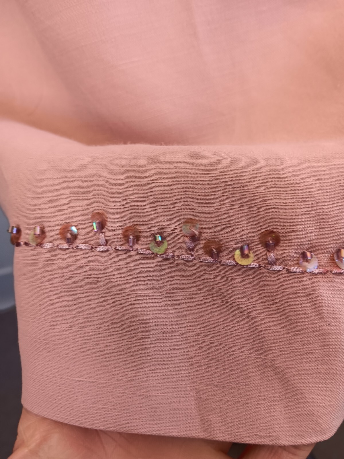 Precious 1990’s Y2K Casual Corner Pink Beaded Linen/Silk Blend Slip Dress
