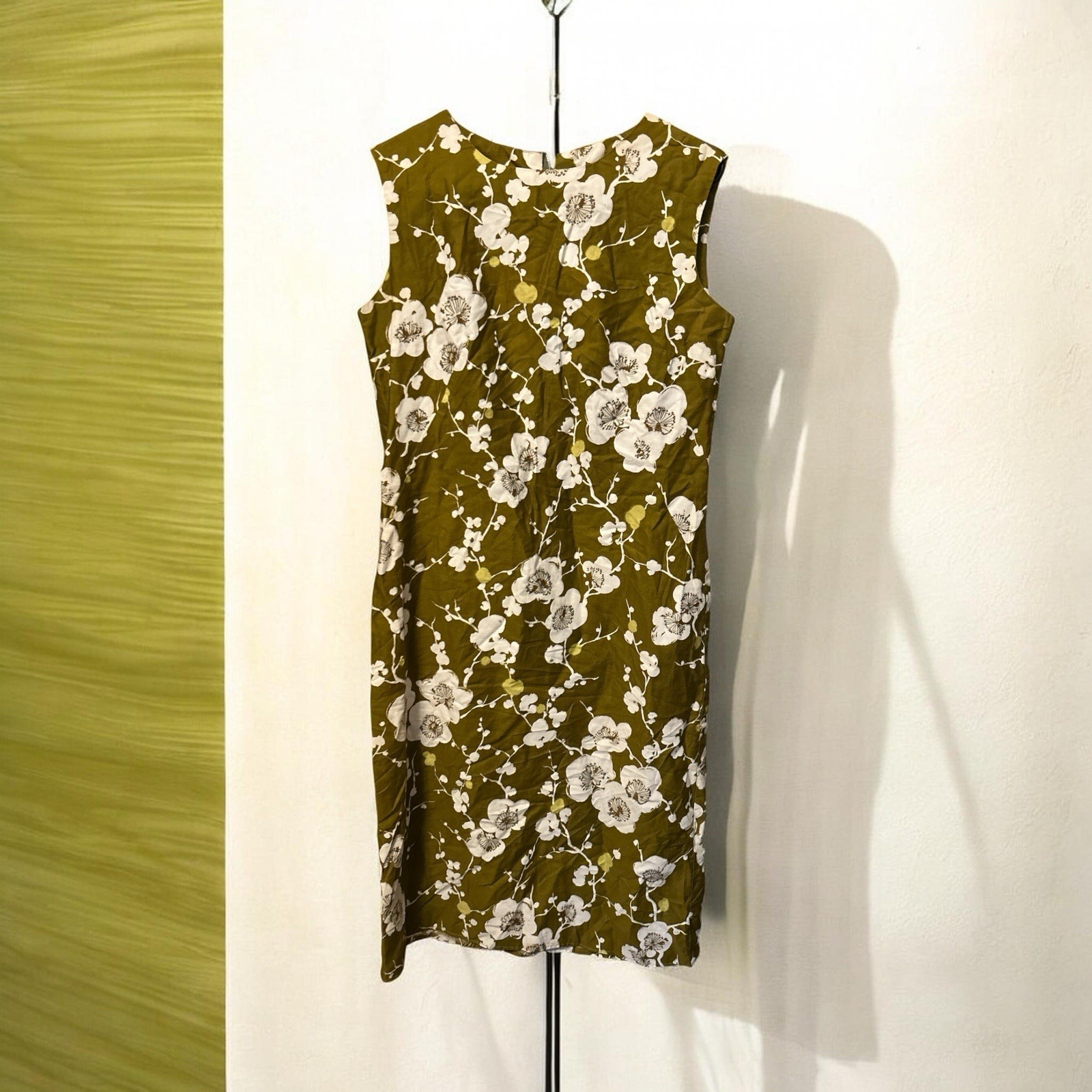 VINTAGE MCM 1960’s Mod Green Floral Sleeveless Shift Dress Retro Mid Century M/L