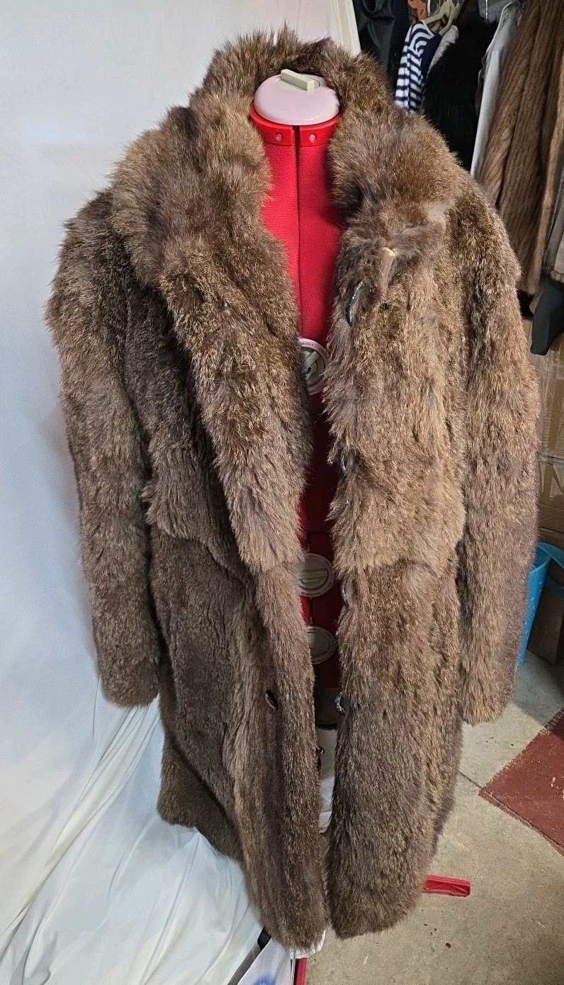 Vintage Handmade Raccoon Fur Coat with Button Closure. Read Desc
