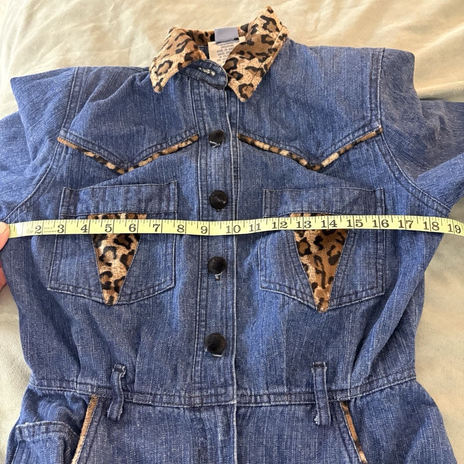 Vintage 80s Womens 4P Denim Dress Retro Western Leopard Cowgirl Festival Concert