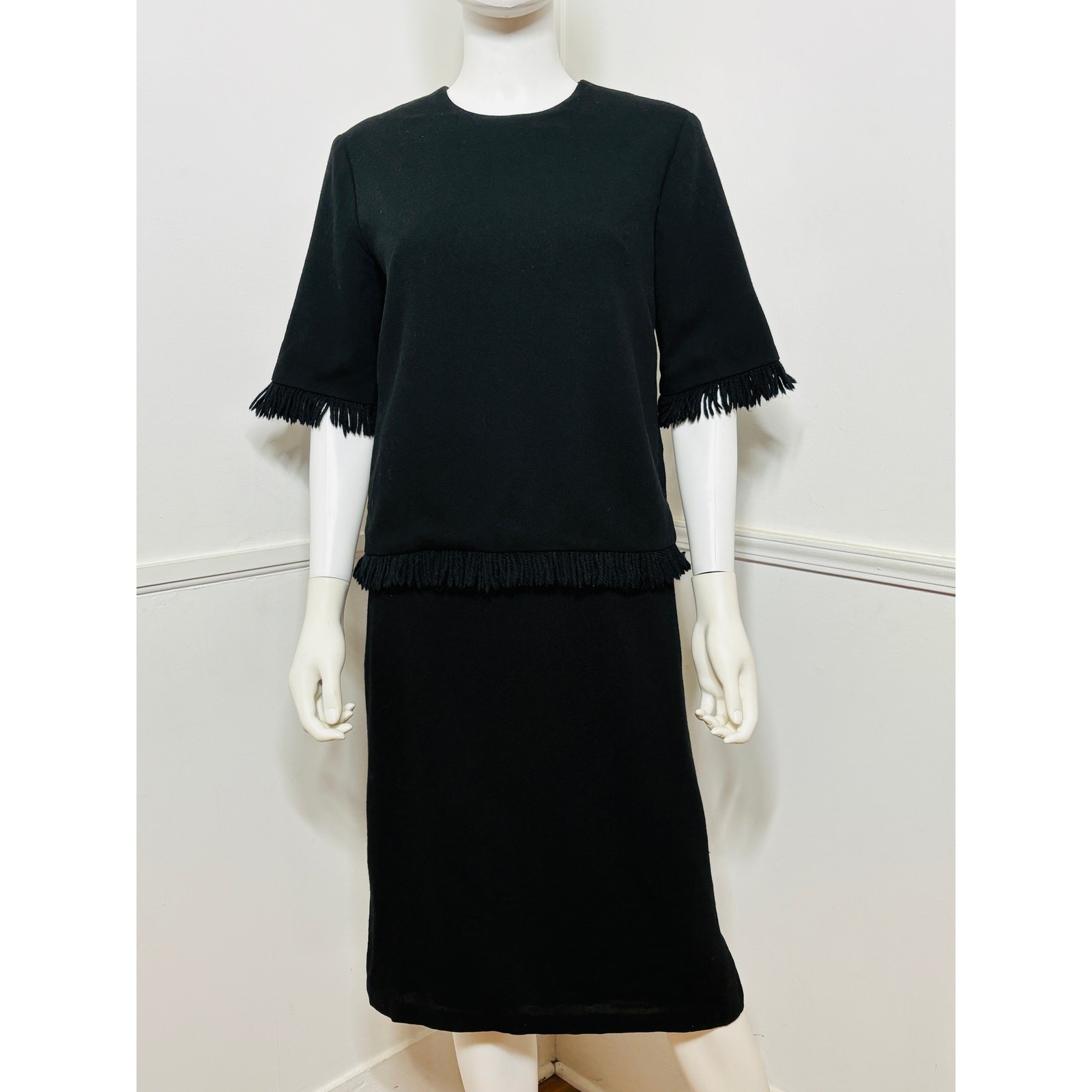Medium 1960s Vintage Black Knit Fringed Dress by Eve Le Coq