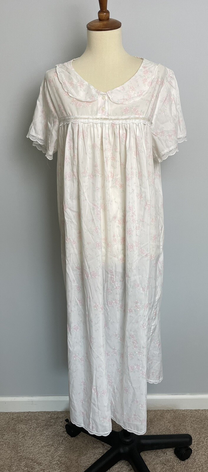VTG 80’s Nightgown Sheer Lightweight Poly Cotton Nylon Blend Pink Flowers Sz M