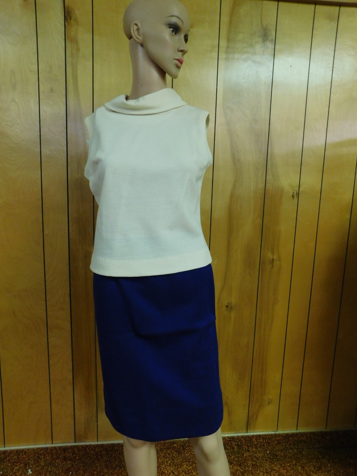 Vintage JUDY WAYNE Blue Sweater 3 pc set Skirt Blouse Jacket Waist 28-30″