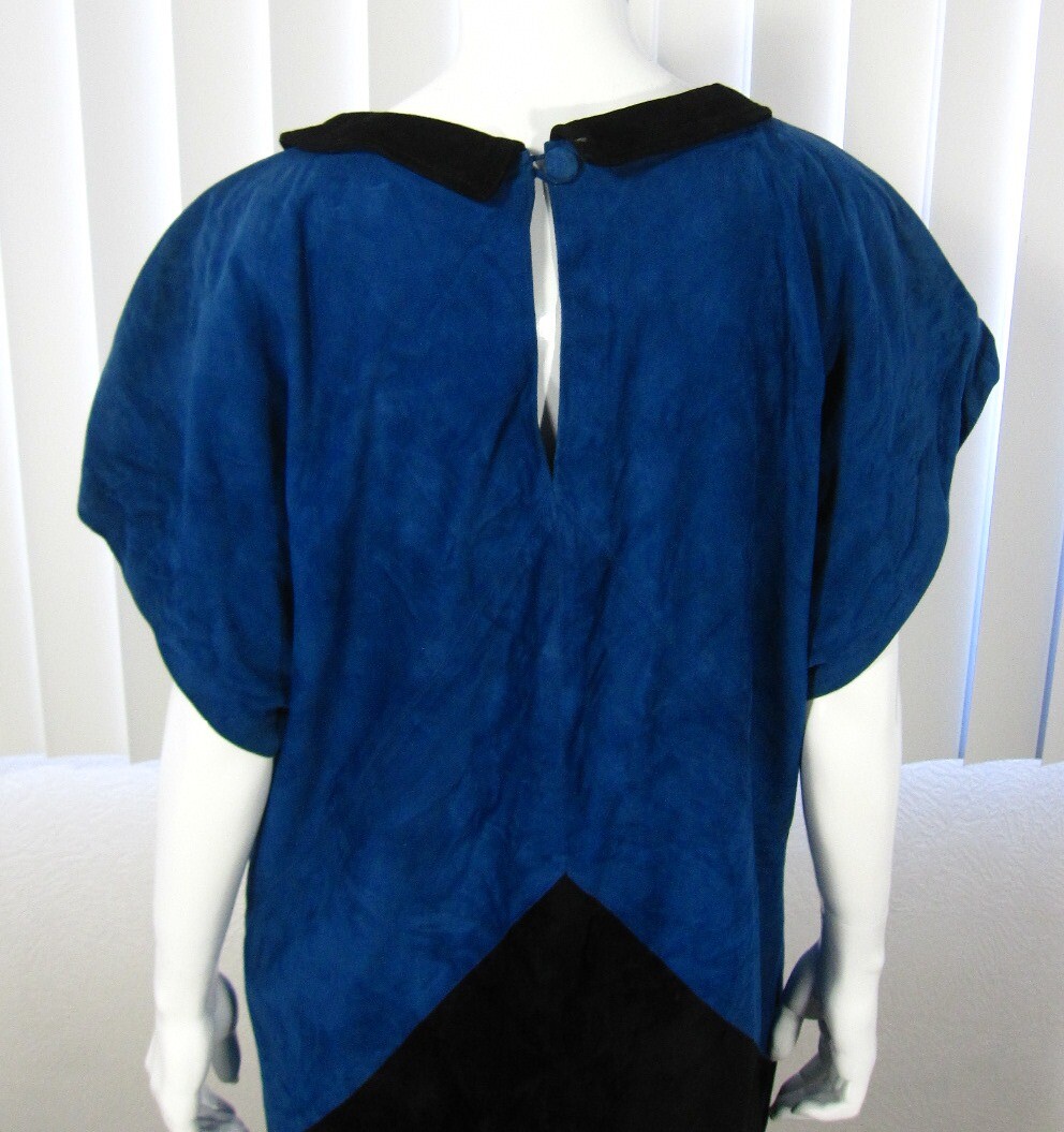 SKIN ROMA ALTA MODA PELLE VIA CAPO LE CASE SIZE 44 DRESS SUEDE BLACK BLUE ITALY