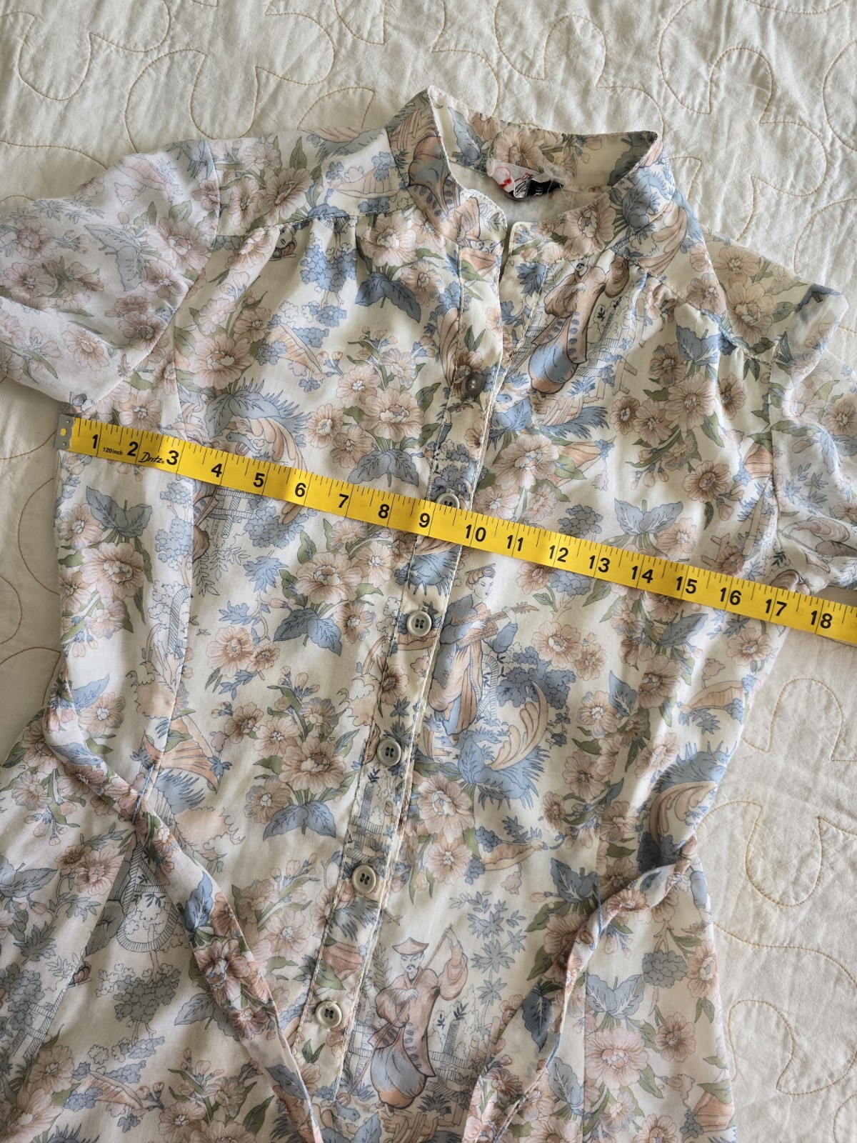 Vintage 60s 70s Novelty Print Shirt waist Dress Womens Medium Etheral Romantic