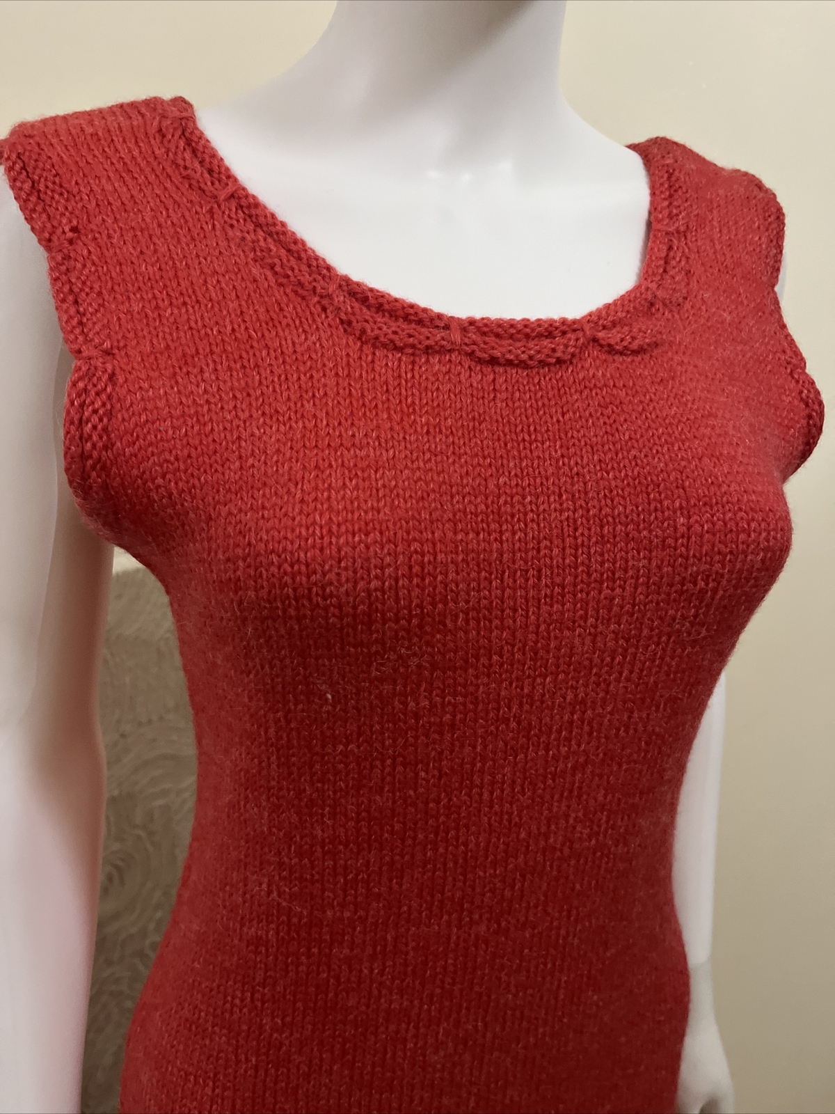 Vintage 1970s Dress Women’s Red Knit Sleeveless Sweater Retro Hippie Boho Geek