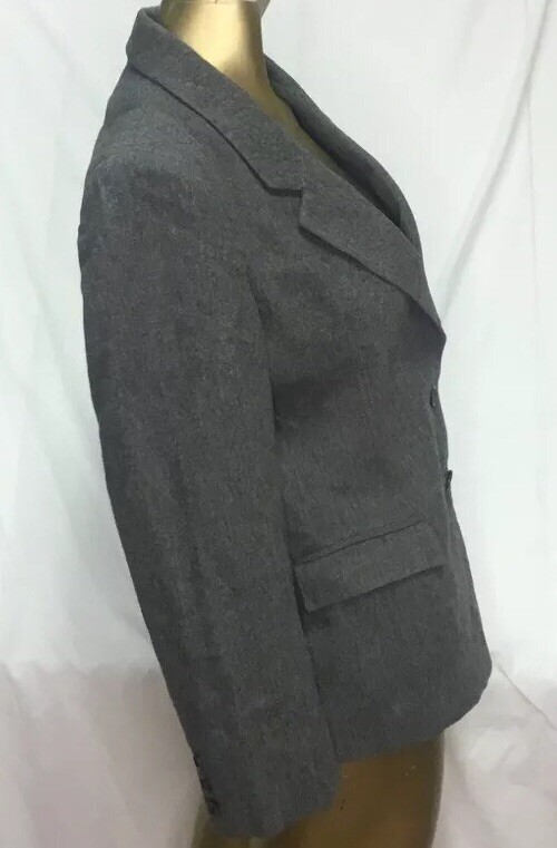 Vintage Saville Blazer Size 10 Jacket Pockets Grey Shoulder Pads Wool blend