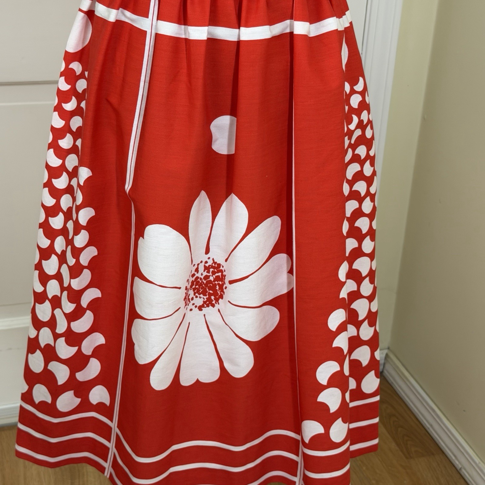 Vintage 70s Jenni Dress 9/10 Red White Floral Fit Flare Rocability Retro Pin-up