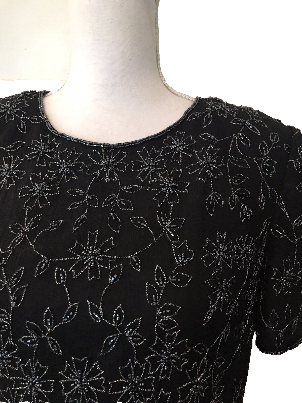 Vtg Andretta Donatello Top Blouse Size M Black Beaded Floral Shirt Evening Party
