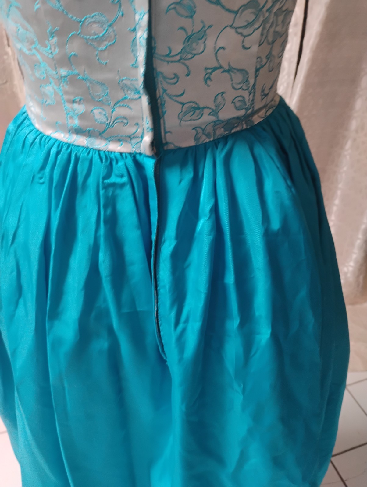Vtg 1950s Gloria Swanson bombshell Turquoise Brocade Tafetta Dress sz 4