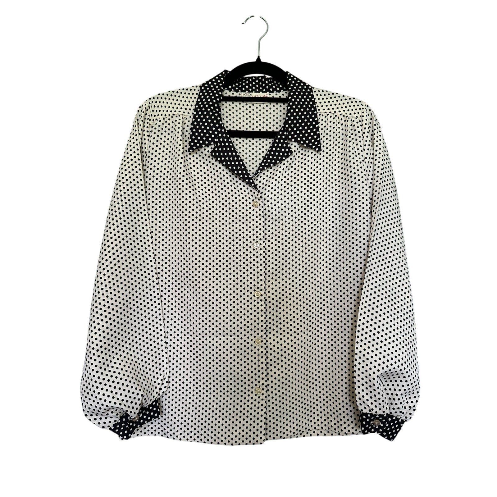 Vintage 70s Alley Cat by Betsey Johnson Black White Polka Dot Button Front Shirt