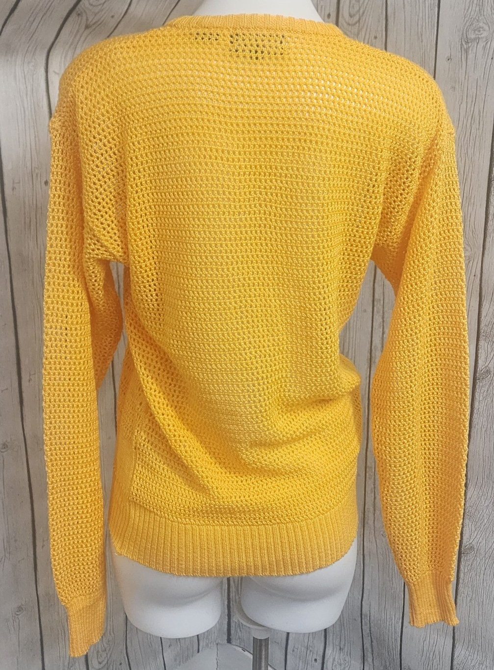Vintage Givenchy for Chesa Yellow Open Knit Sweater Palm Tree Island Scene M