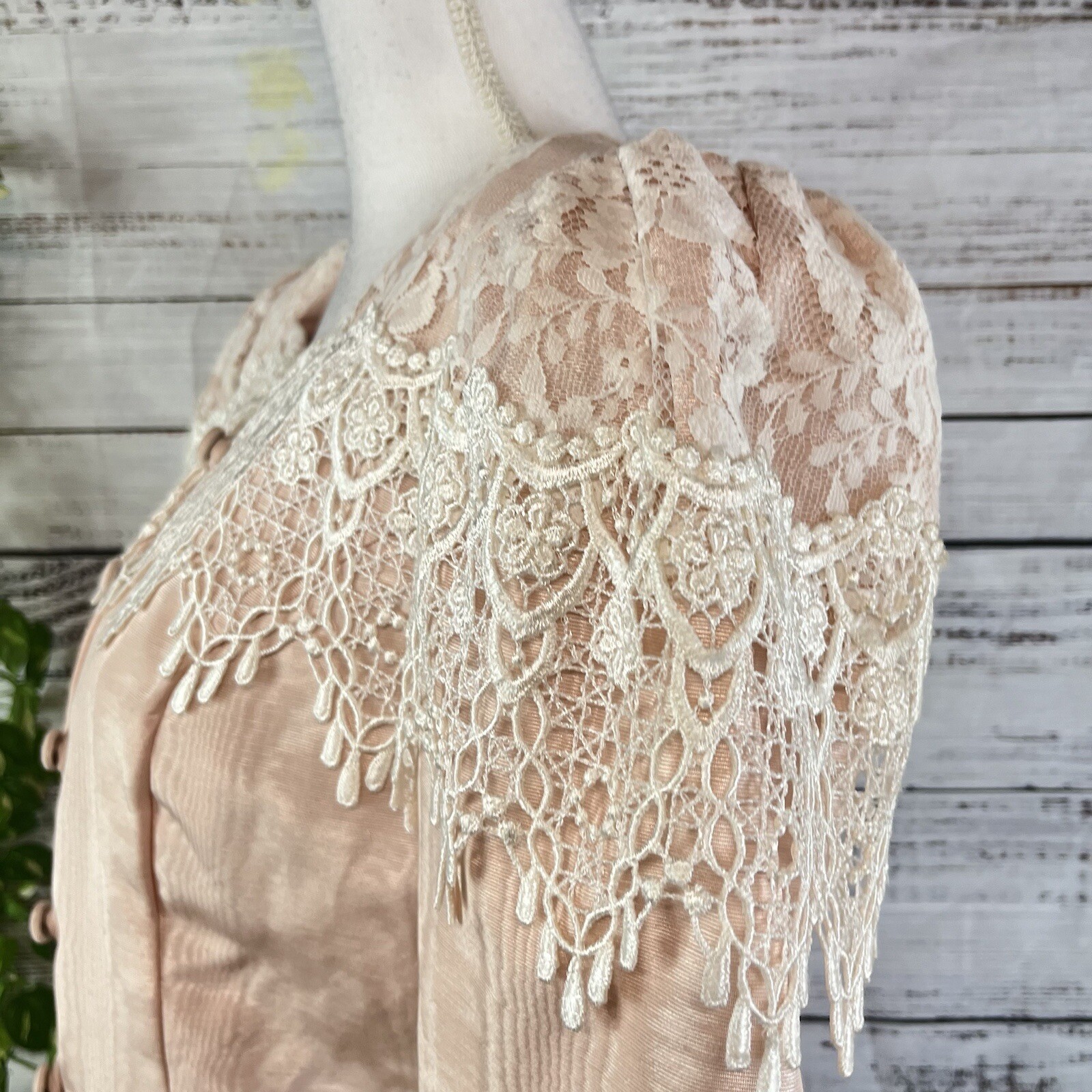 Scott McClintock 80s Vintage Pink Taffeta Lace Skirt Suit Size 8 Wedding Prom