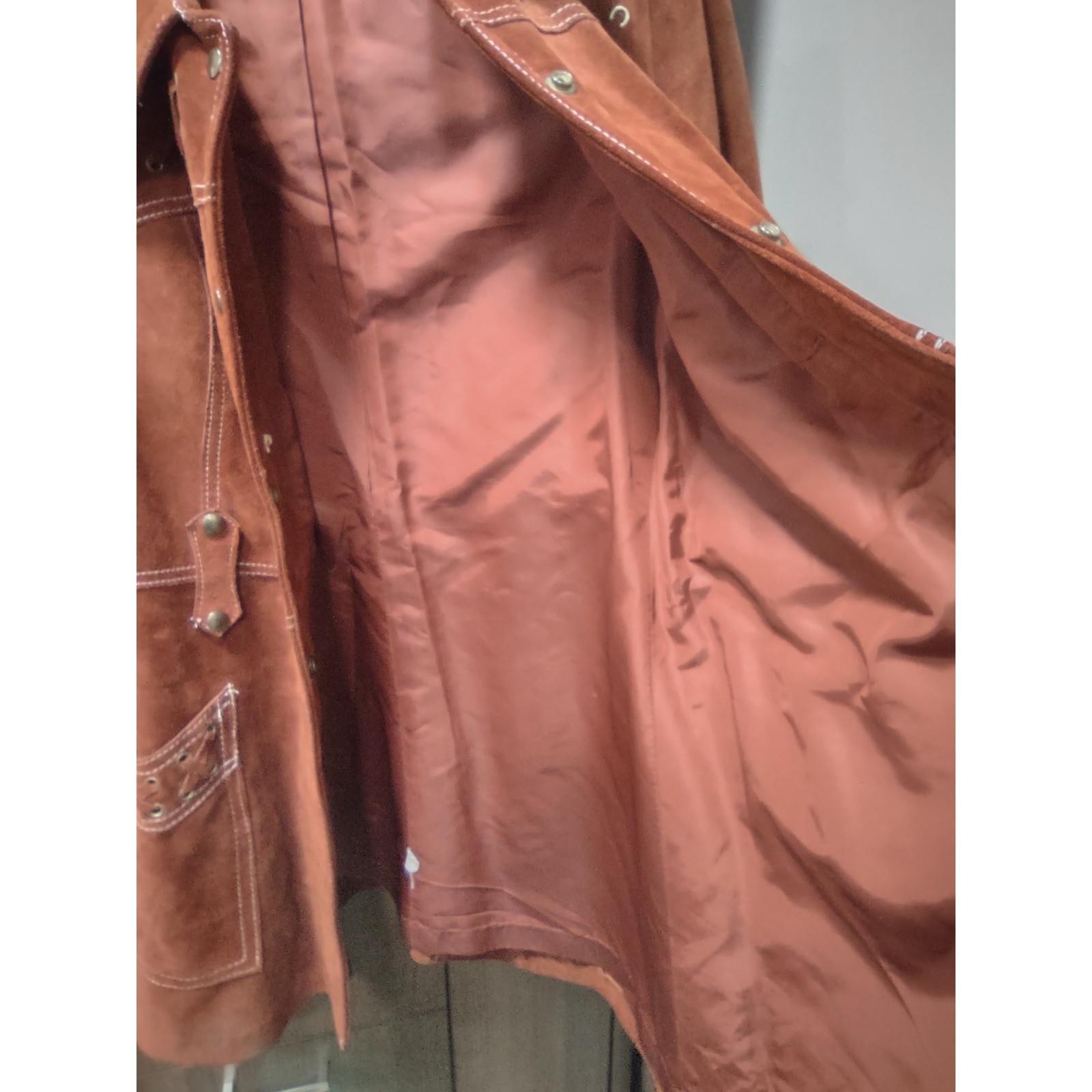Vintage 70s Burnt Orange Suede Coat Womens Size 13 Snap Closure Lace Up Design