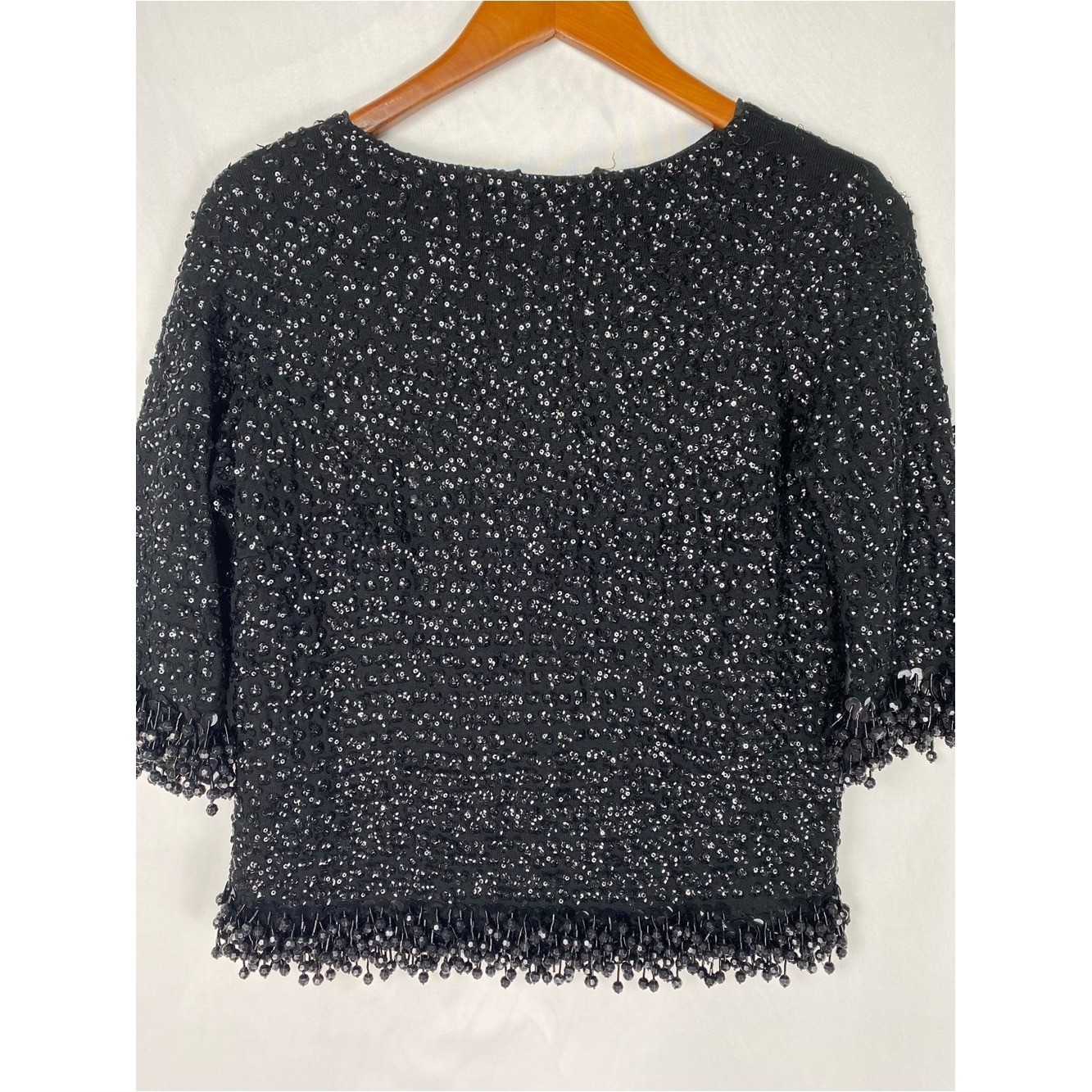 House of Gold Black Sequin Beaded 1960’s Blouse Short Sleeve Top Zip Size 36