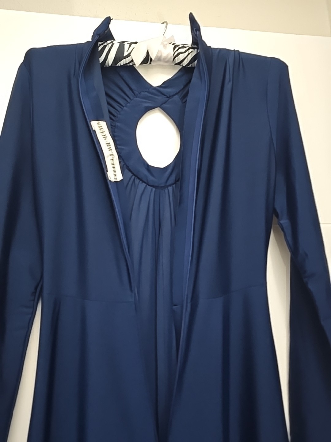 Vintage Robert-David Morton Navy Blue Jersey Gown | Keyhole Neck Maxi Dress 70s