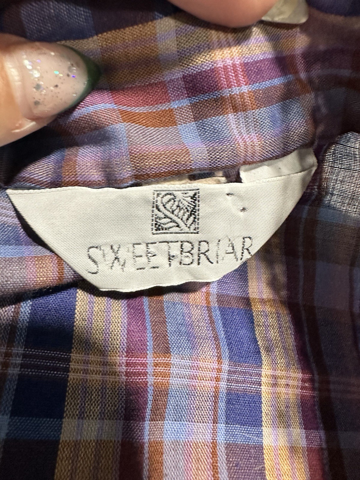 VTG 70s Sweetbriar Purple Plaid Button Up S/M Cottage Grandma