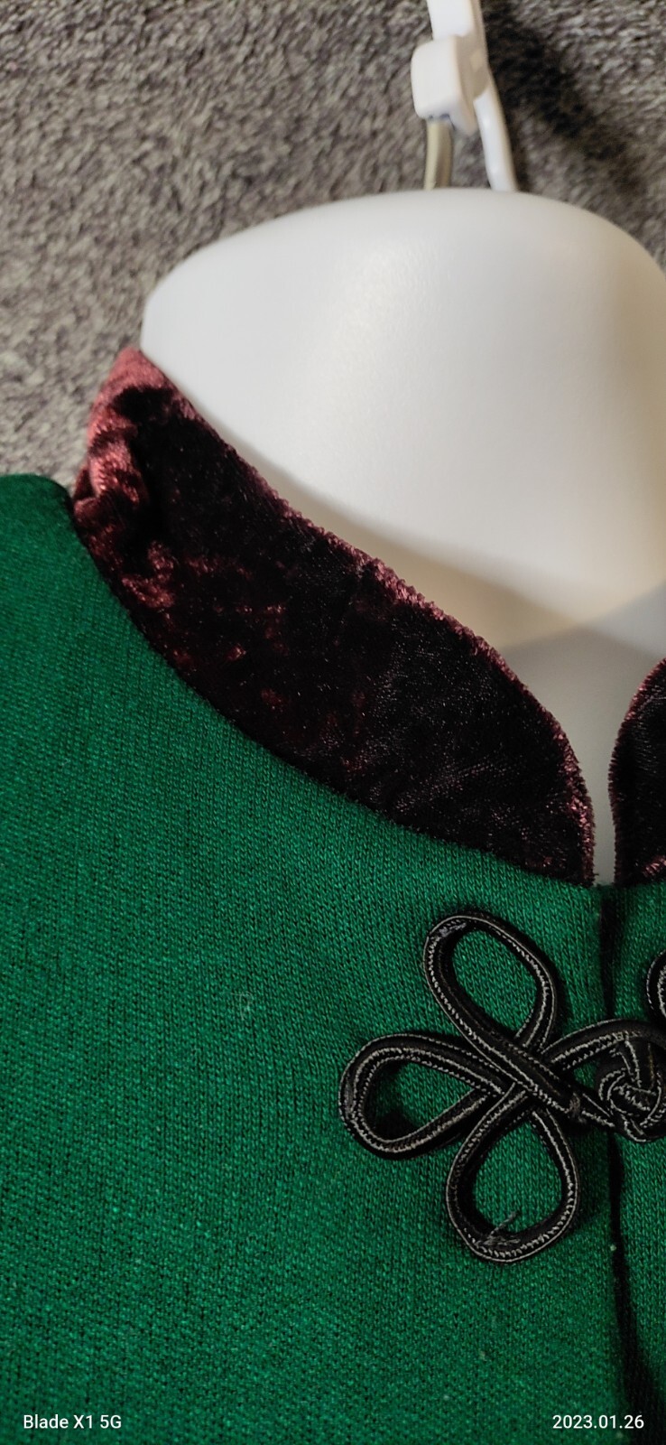 VTG Y2k Phoebe USA Sz 12 Green Puff Sleeve Velvet Collar Edwardian Modest Dress