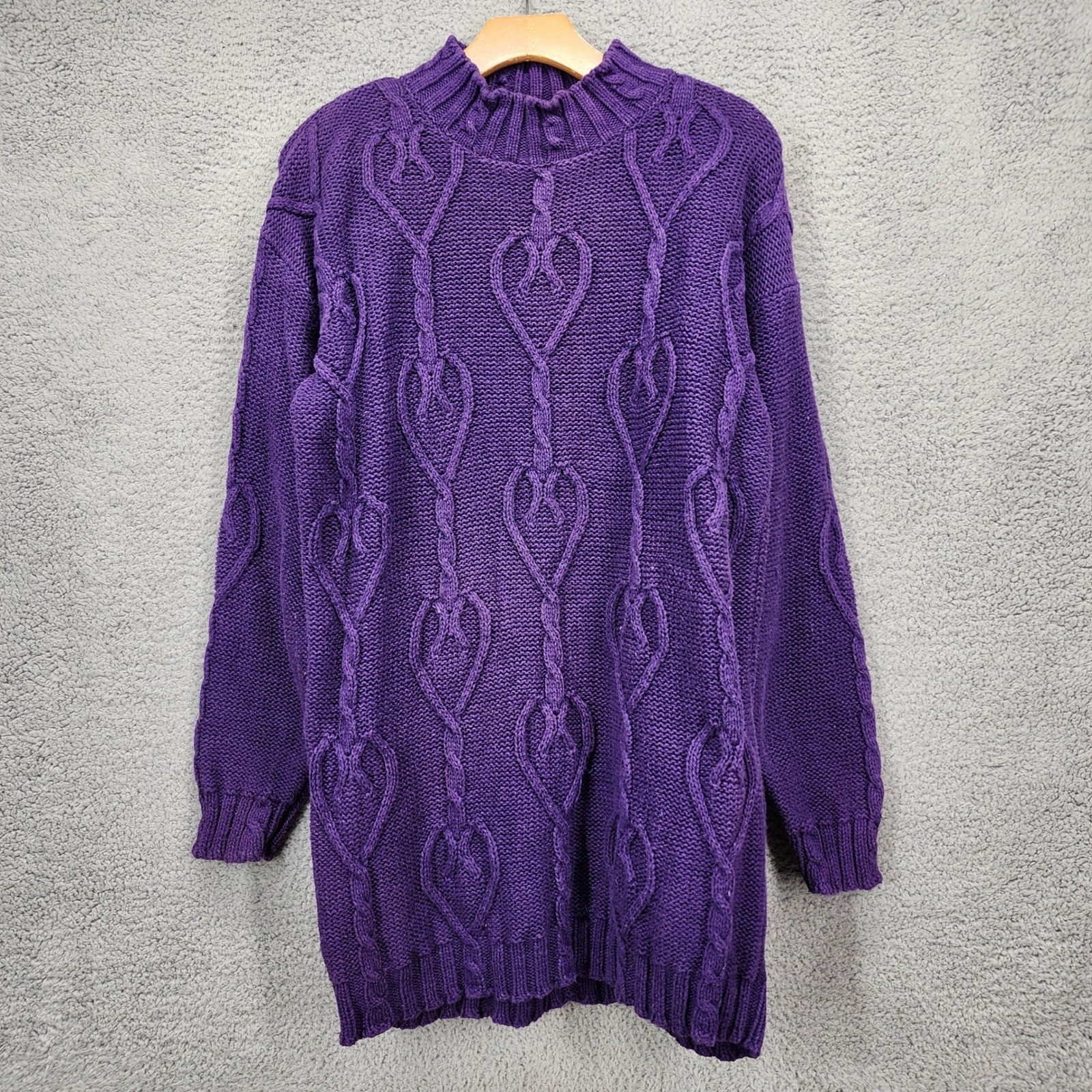 Nuovo County Seat Vintage Purple Heart Cable Knit Sweater Tunic Mock Neck Medium