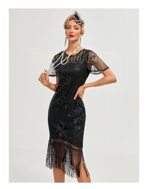 1920s Flapper Dress Women’s Slim Fit Sequin Tassel Vintage 20s Party Dress Skirt
