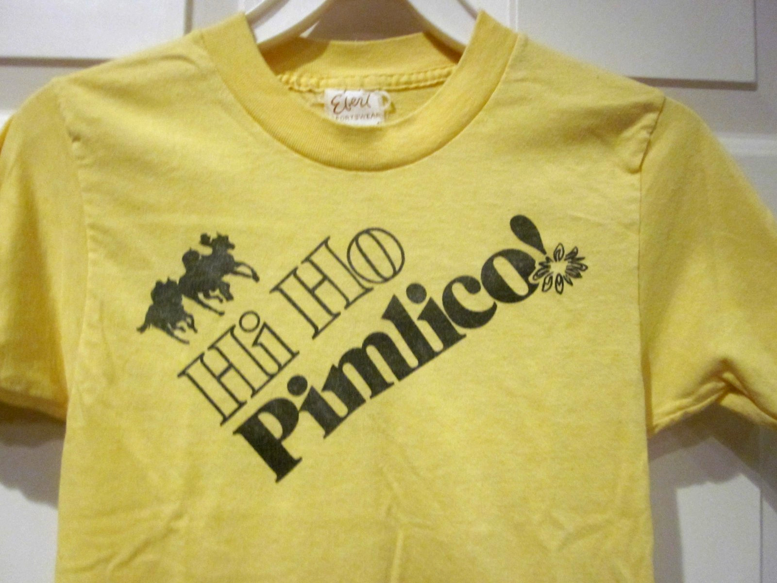 VTG T SHIRT 1970’S HI HO PIMLICO! HORSE RACING PREAKNESS 50/50 BLEND KIDS SIZE S
