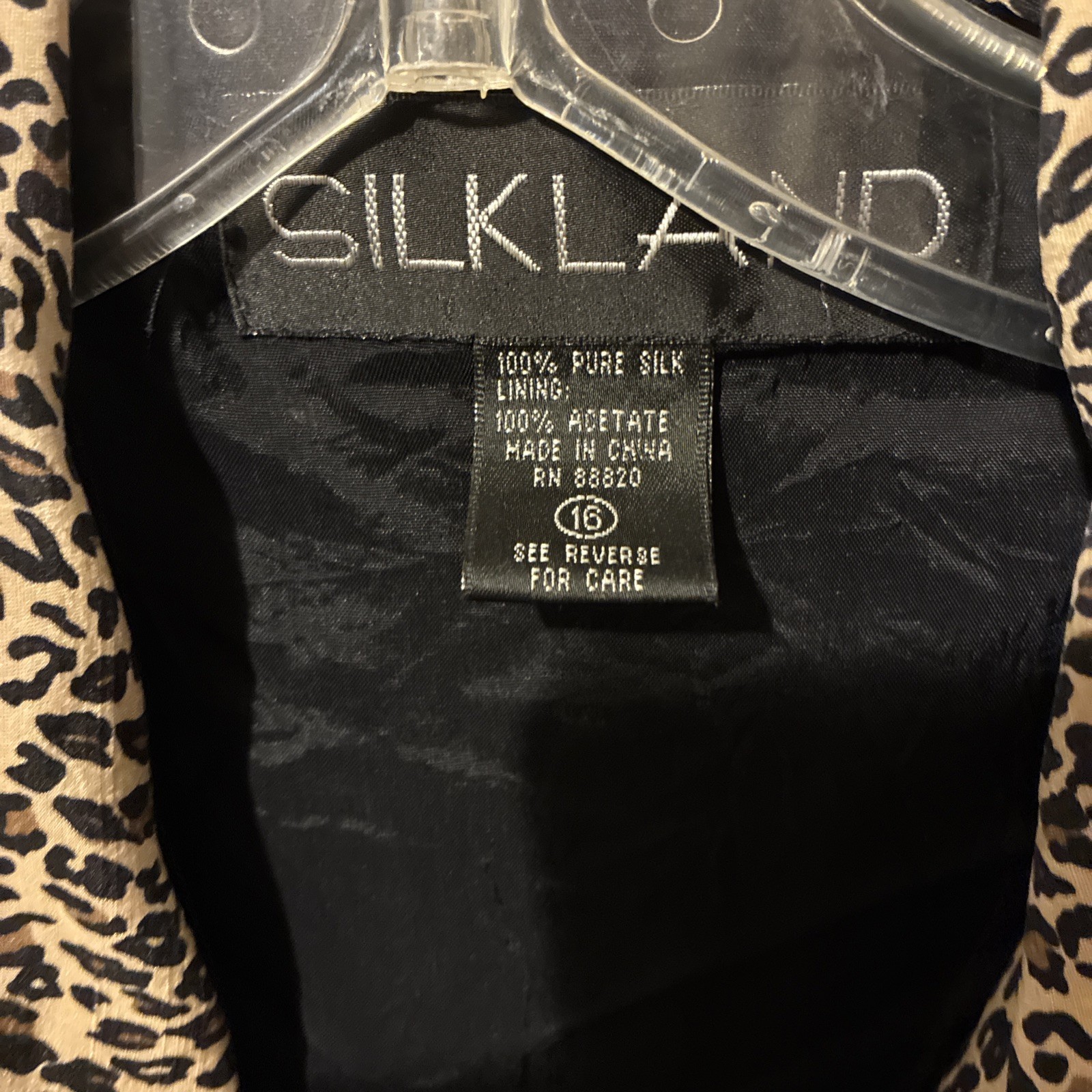 Silkland Zippered Gold Black Animal Print Lined Jacket 100% Pure Silk Size 16
