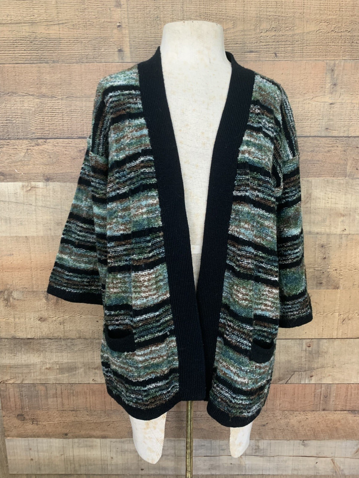 Vintage 1970’s Boucle Green Cardigan Sweater Sz M Hippie boho