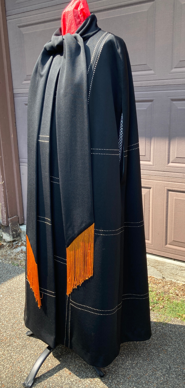 Alfred Werber Cape cloak coat dress black vintage abstract geometric sz 12 Poly