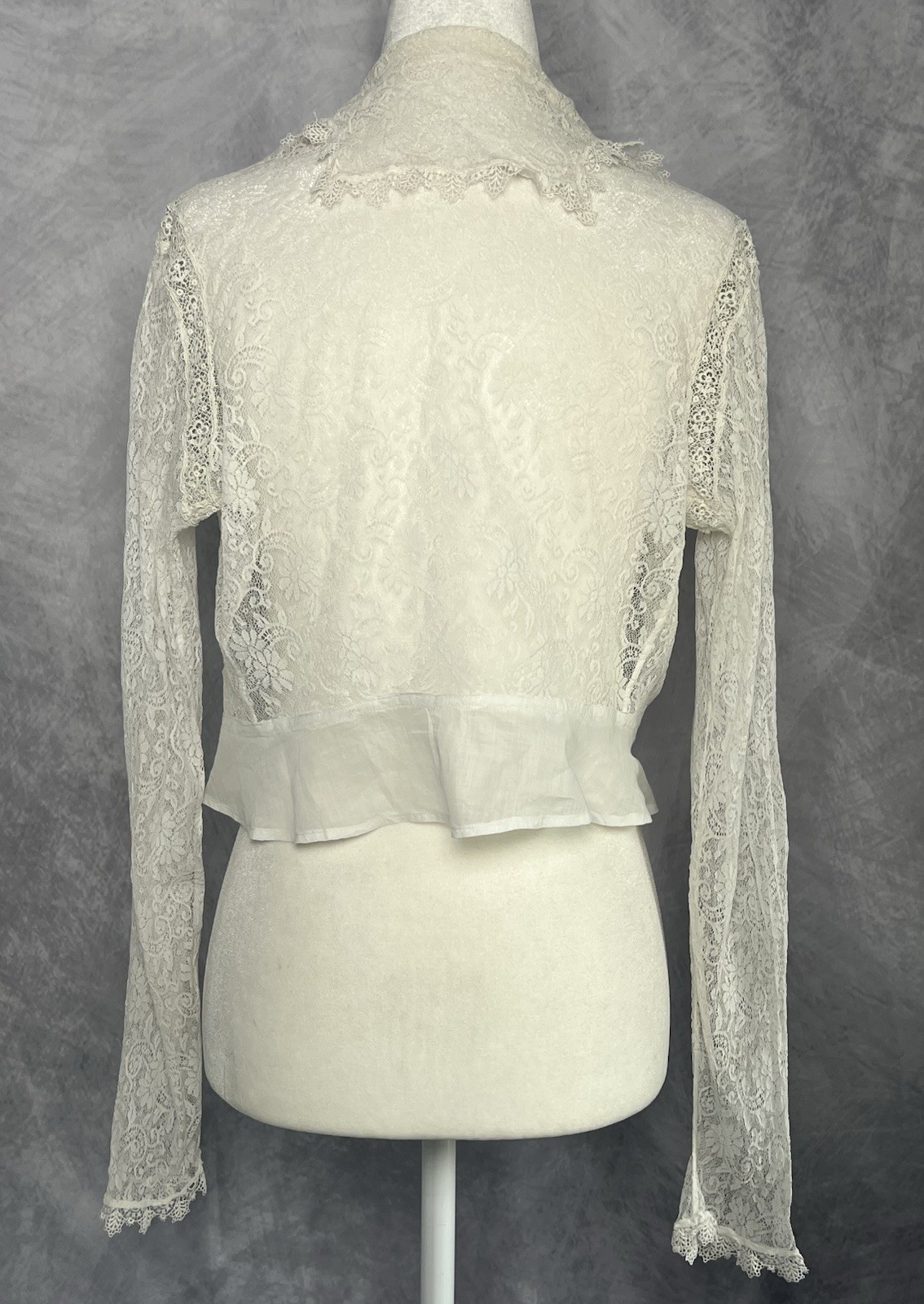 Vintage Antique c.1910 Edwardian White Lace & Crochet Cardigan Blouse Jacket S