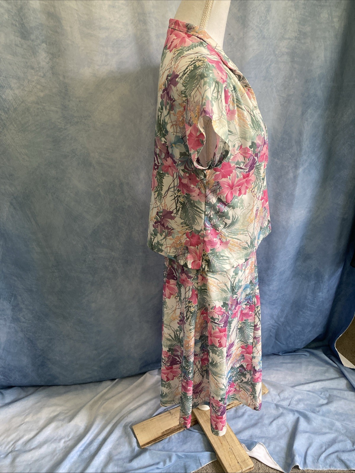 Vtg 80s Cottagecore Floral Skirt Set 2pc Popover Flutter Sleeve Secretary XS S