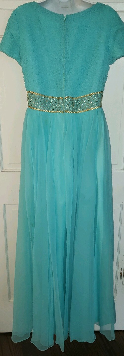 HARMAY turquoise Blue Chiffon Maxi Party vintage costume long Ball Gown XS S